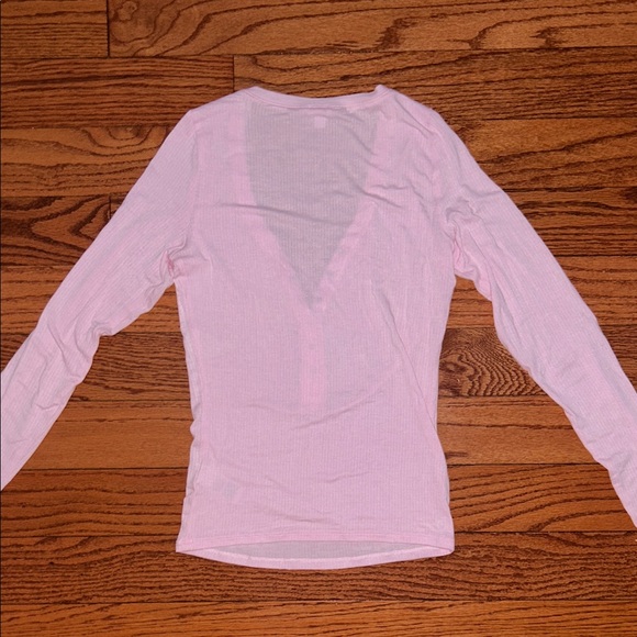 Garage Light Pink Henley Long Sleeve V-Neck Women's Top - Picture 2 of 2
